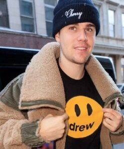 Justin Bieber Faux Fur Brown Corduroy Patches Jacket