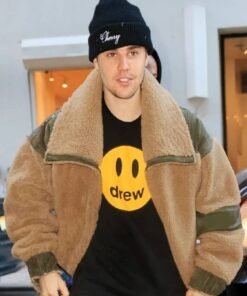 Justin Bieber Faux Fur Brown Corduroy Patches Jacket