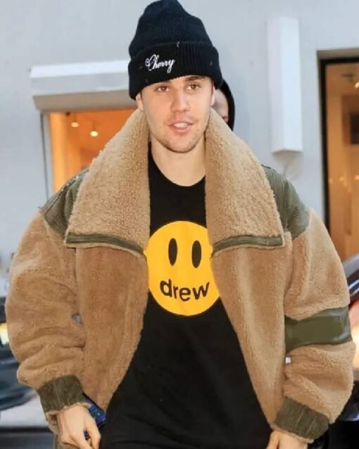 Justin Bieber Faux Fur Brown Corduroy Patches Jacket