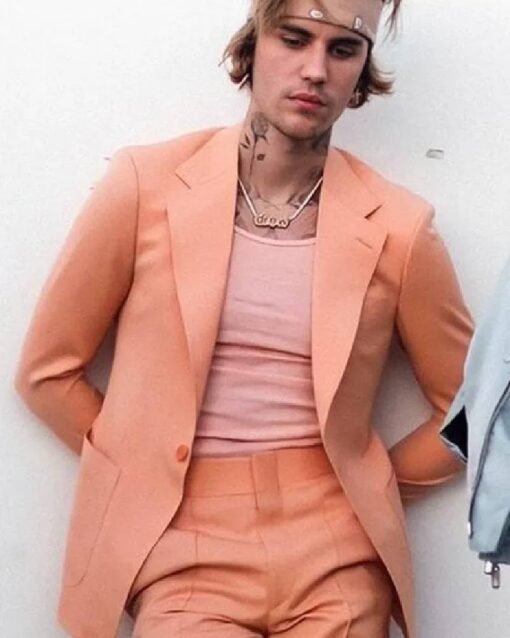 Justin Bieber Singer Fitted Peach Suit