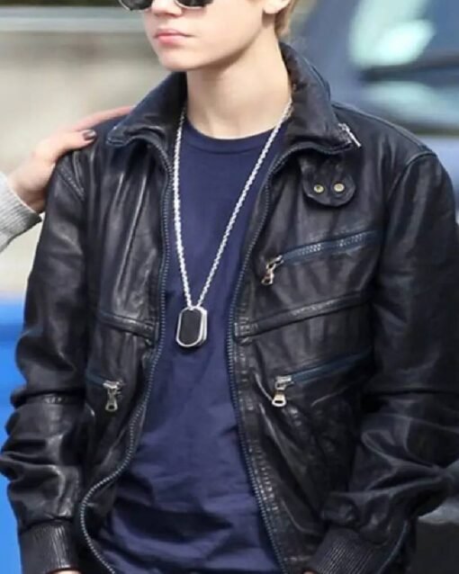 Justin Bieber Singer Heathrow Airport Black Leather Jacket