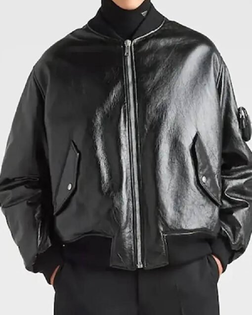 Kim Kardashian Black Bomber Leather Jacket