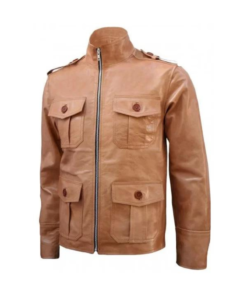 Men’s 4 Pockets Tan Leather Jacket