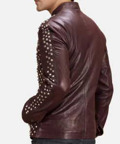 Men’s Biker Style Studded Brown Leather Jacket