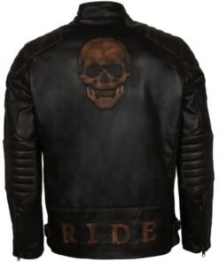 Men’s Black Skull Embossed Ride Biker Jacket
