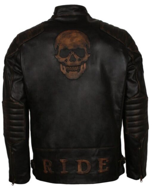 Men’s Black Skull Embossed Ride Biker Jacket