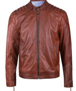 Men’s Brown Padded Biker Leather Jacket