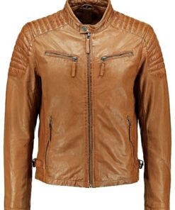 Men’s Quilted Tan Leather Biker Jacket