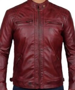 Men’s Distressed Quilted Style Maroon Leather Jacket