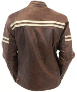 Men’s Double Stripe Leather Biker Jacket