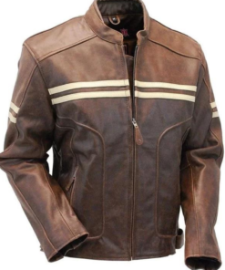 Men’s Double Stripe Leather Biker Jacket