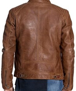 Mens Waxed Sheepskin Fashion Classic Leather Brown Jacket