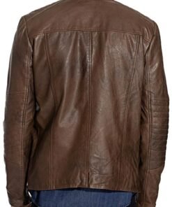 Mens Waxed Sheepskin Fashion Leather Jacket Camel Brown