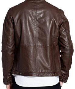 Mens Waxed Sheepskin Fashion Leather Jacket Elegant Brown