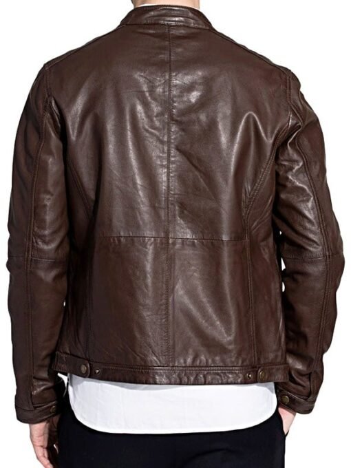 Mens Waxed Sheepskin Fashion Leather Jacket Elegant Brown