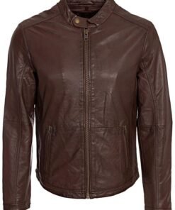 Mens Waxed Sheepskin Fashion Leather Jacket Elegant Brown