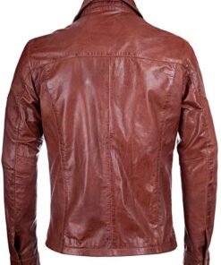 Mens Waxed Sheepskin Fashion Leather Jacket Tan Brown