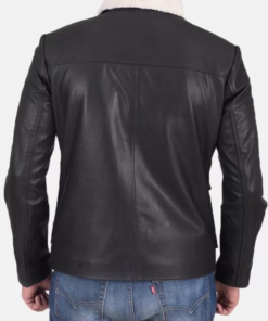 Men’s Flap Pockets Black Leather Jacket