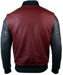 Mens Synthetic Leather Baseball Jacket Maroon