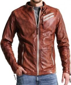 Men’s Vintage Leather Distressed Biker Jacket