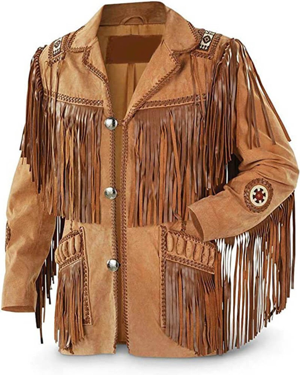 Mens Cowboy Western Leather With Fringe Native Jacket