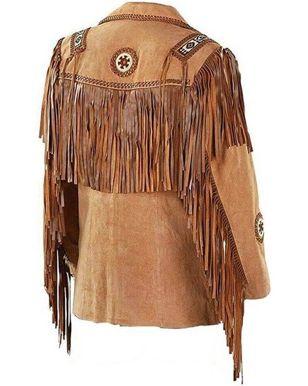 Mens Cowboy Western Leather With Fringe Native Jacket