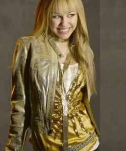 Miley Cyrus Gold leather Jacket