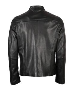 Men’s Band Collar Biker Leather Jacket