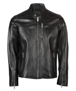 Men’s Band Collar Biker Leather Jacket