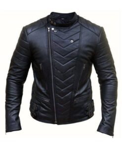 Black Biker Cross Zipper Leather Jacket by SCIN