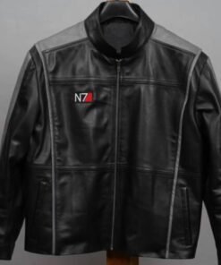 Black Gray Mass Effect N7 Commander Leather Jacket
