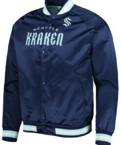 Blue Seattle Kraken NHL Satin Full Snap Jacket