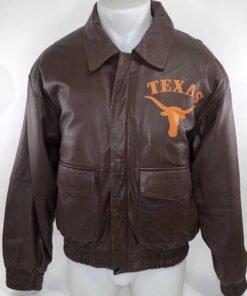 Vintage University Of Texas Longhorns Brown Leather Jacket