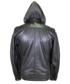 Men’s Detachable Hood Biker Leather Jacket