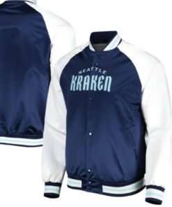 Sea Blue White Seattle Kraken Satin Full Snap Jacket