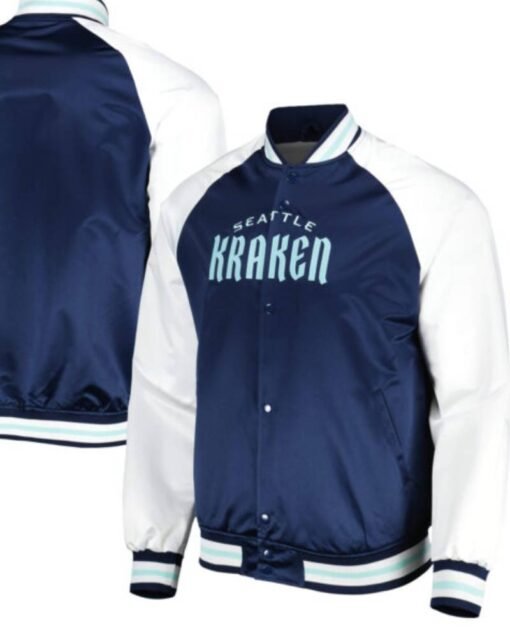 Sea Blue White Seattle Kraken Satin Full Snap Jacket