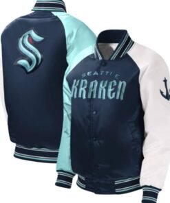 Seattle Kraken Sea Blue White Satin Full Snap Jacket