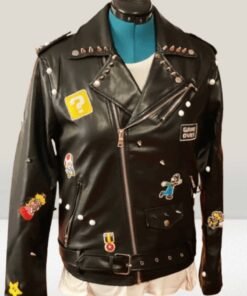 Super Mario Black Studded Leather Jacket