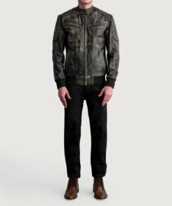 Sven Distressed Brown Leather Bomber Jacket