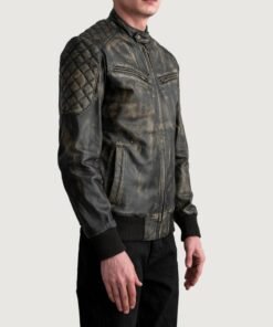 Sven Distressed Brown Leather Bomber Jacket