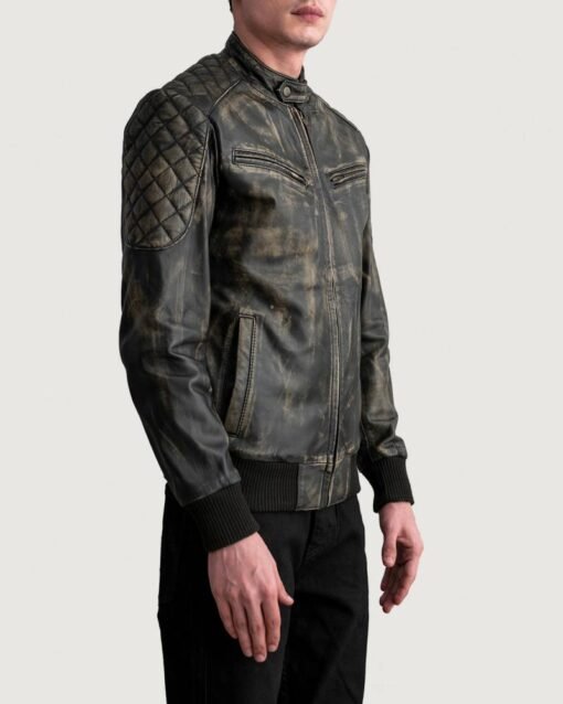 Sven Distressed Brown Leather Bomber Jacket