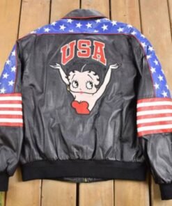 Vintage Usa Flag Betty Boop Leather Jacket