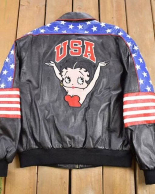 Vintage Usa Flag Betty Boop Leather Jacket