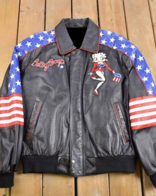 Vintage Usa Flag Betty Boop Leather Jacket