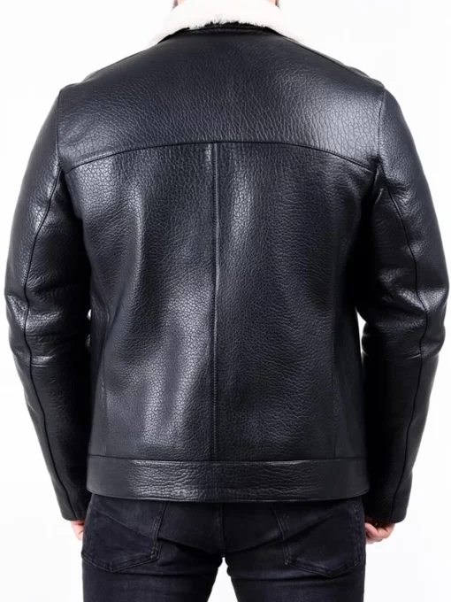 Men’s White Faux Fur Black Leather Jacket