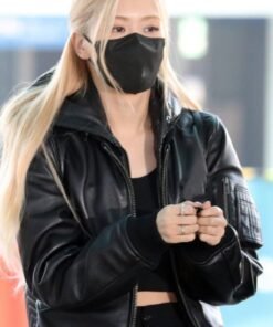 K-POP Blackpink Rose Bomber Leather Jacket