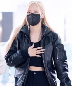 K-POP Blackpink Rose Bomber Leather Jacket