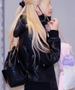 K-POP Blackpink Rose Bomber Leather Jacket
