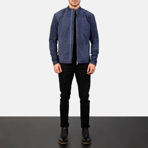 Navy Blue Suede Motorcycle Leather Jacket | Biker Jacket