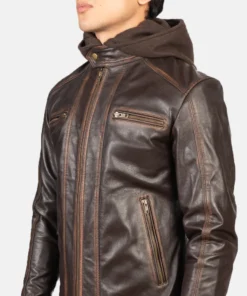 Vintage Brown Hooded Leather Biker Jacket
